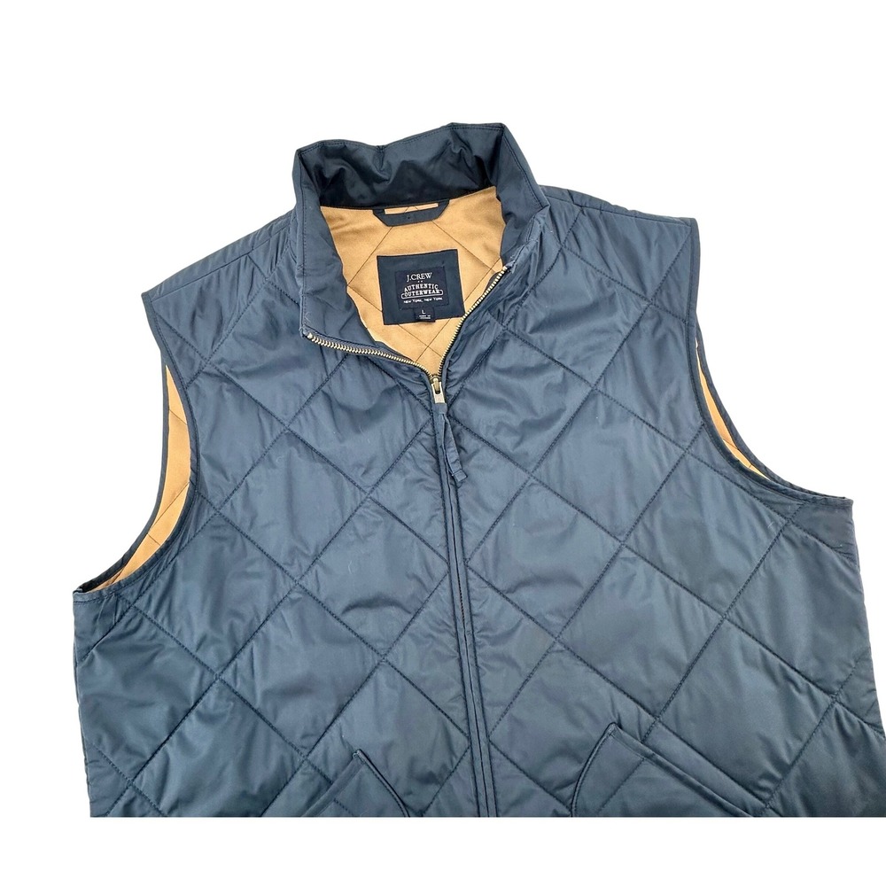 J Crew‎ Quilted Vest Navy Blue L Authentic Outerwear Layering Zip Up Pockets